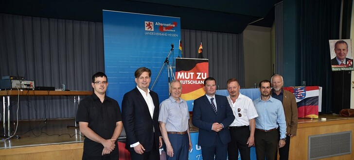 v.l.n.r.: Jens Mierdel, Dr. Maximilian Krah, Martin Hohmann, David Bendels, Henry Nitzsche, Pierre Lamely, Dietmar Vey