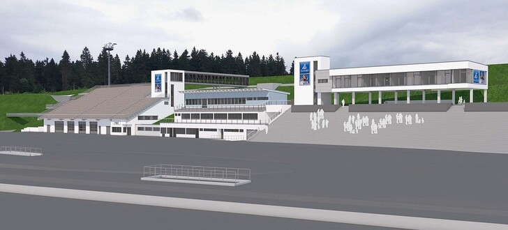 Rebo-Consult setzte sich unter 40 Bewerbern durch. So soll die Tribüne der Oberhofer Biathlon-Arena 2023 aussehen